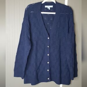 Hill House Simple Cardigan Sweater  100% Merino Wool Navy Blue L